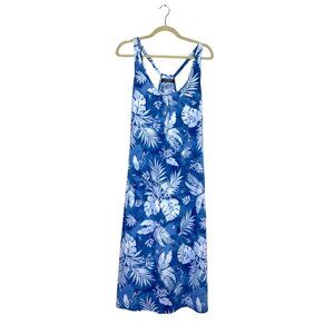 Ralph Lauren Black Label Maxi Dress Blue & White Floral Sleeveless Tropical